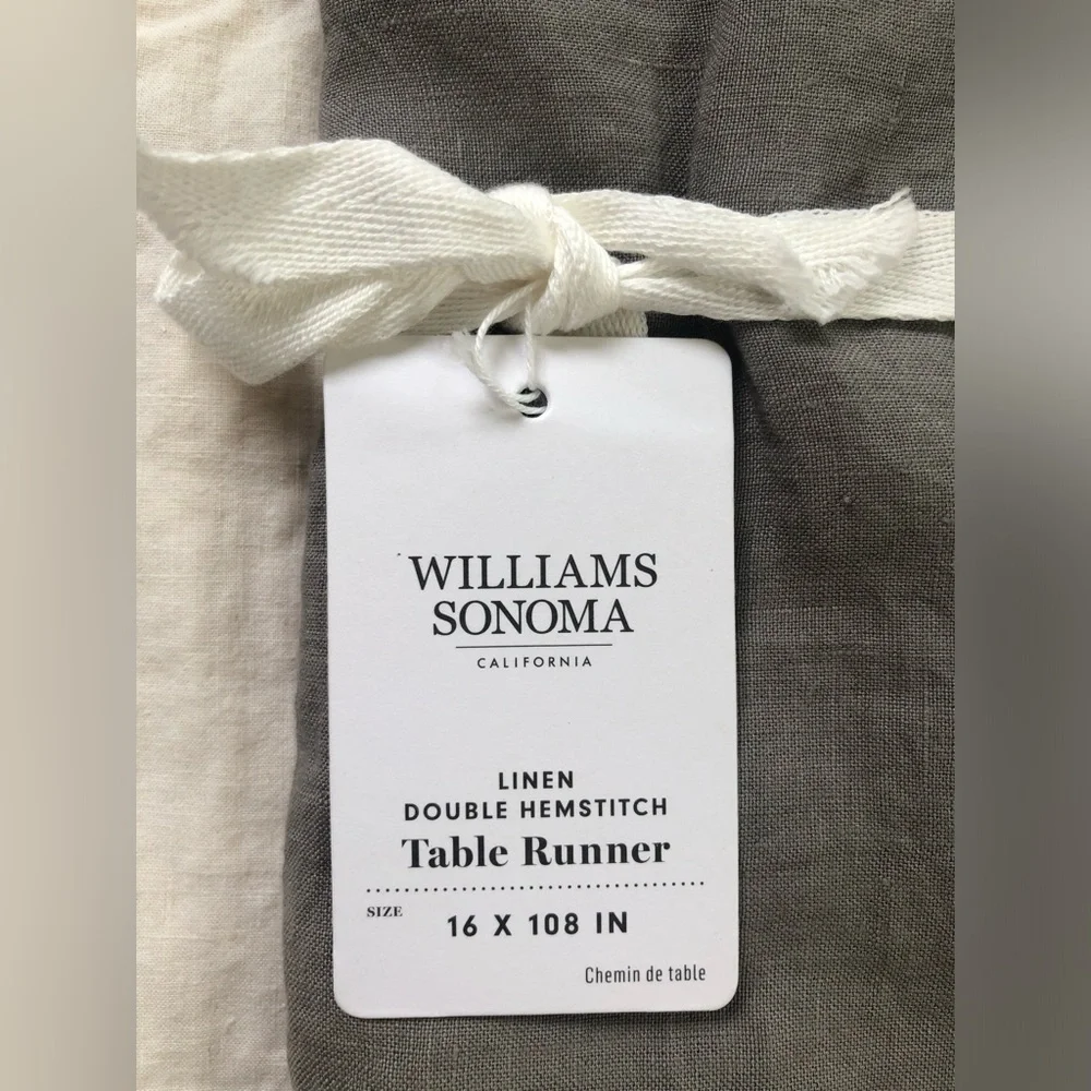 Williams Sonoma 100% Linen double hem stitch table runner